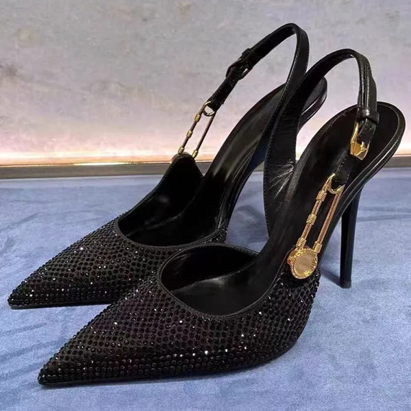 Elegant Rhinestone-Embellished Stiletto Slingback Pumps for Women